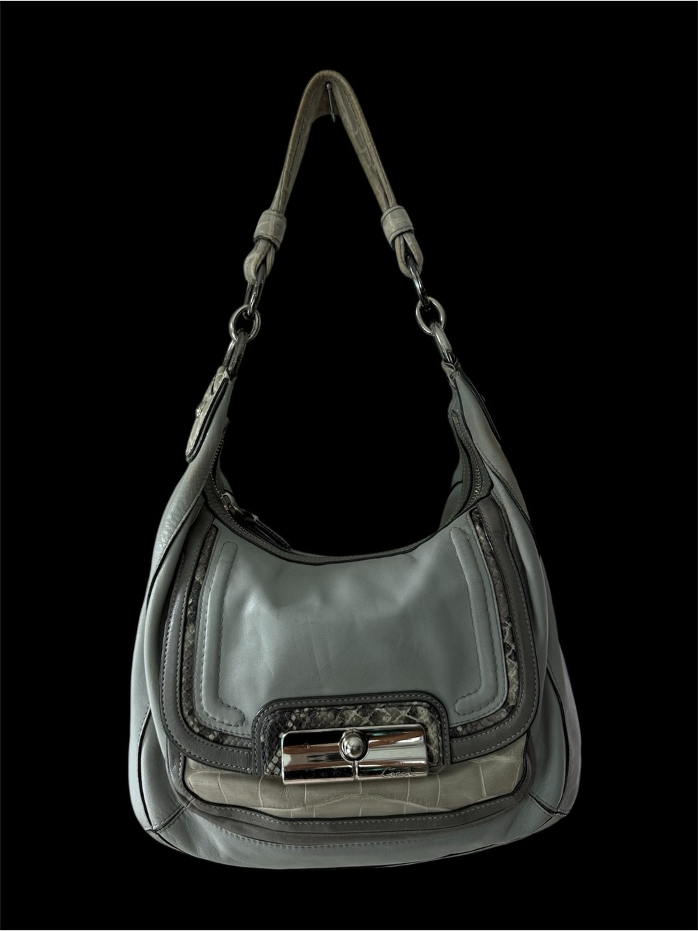 Coach Kristin Spectator Gray Leather Hobo Shoulder Bag. Silver Hardware